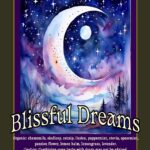 Blissful Dreams herbal tea blend in packaging with calming background