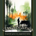 CasaBlanca green tea label with a pianist silhouette