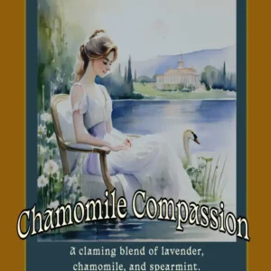 Chamomile Compassion tea promotional flyer with floral theme