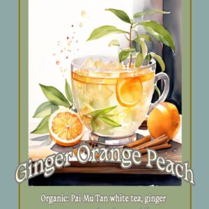 Ginger Orange Peach tea flyer highlighting fruity and spicy flavor blend