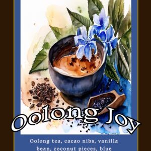 Oolong Joy tea promotional flyer with tasting notes and vibrant design