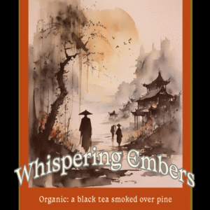 Whispering Embers tea label with landscape